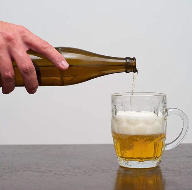 Beer Mug 560ml JUG Glass Glasses W Handle Dimple Print Party Bar Drink