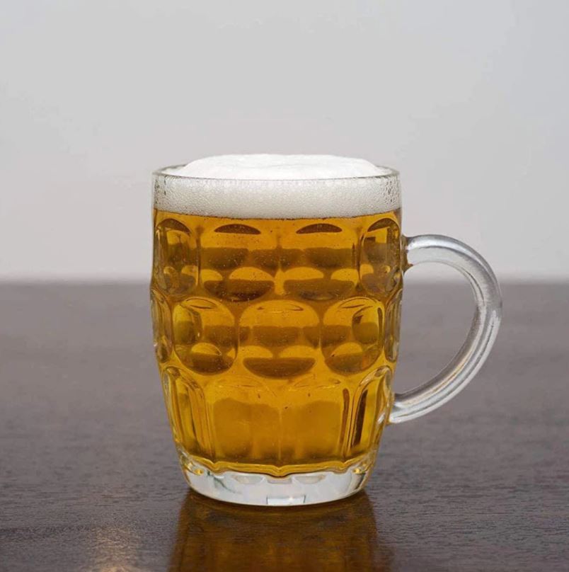 Beer Mug 560ml JUG Glass Glasses W Handle Dimple Print Party Bar Drink