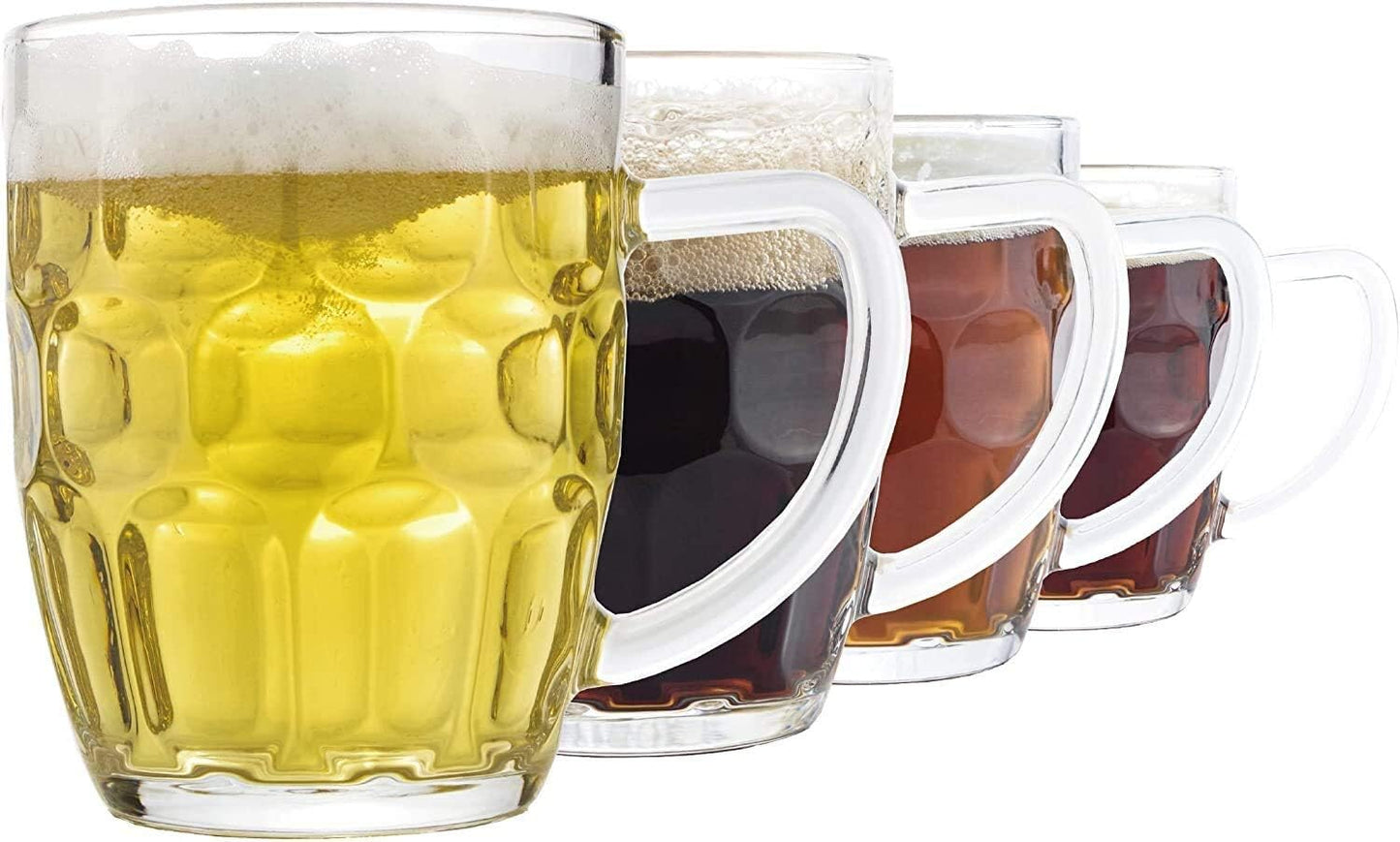 Beer Mug 560ml JUG Glass Glasses W Handle Dimple Print Party Bar Drink