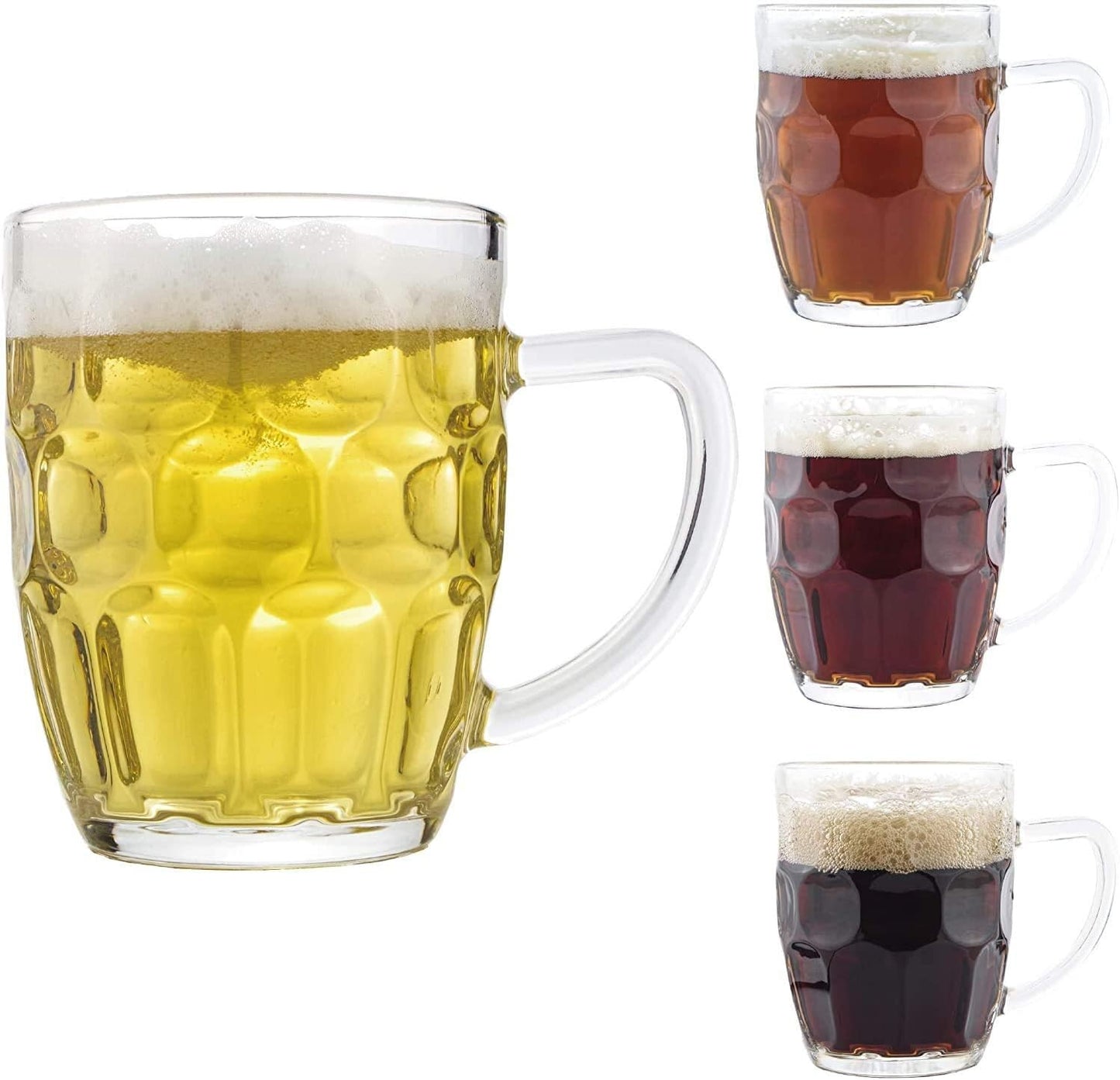 Beer Mug 560ml JUG Glass Glasses W Handle Dimple Print Party Bar Drink