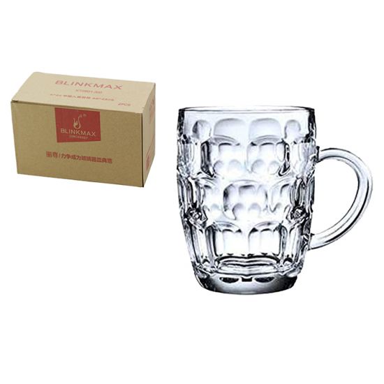 Beer Mug 560ml JUG Glass Glasses W Handle Dimple Print Party Bar Drink