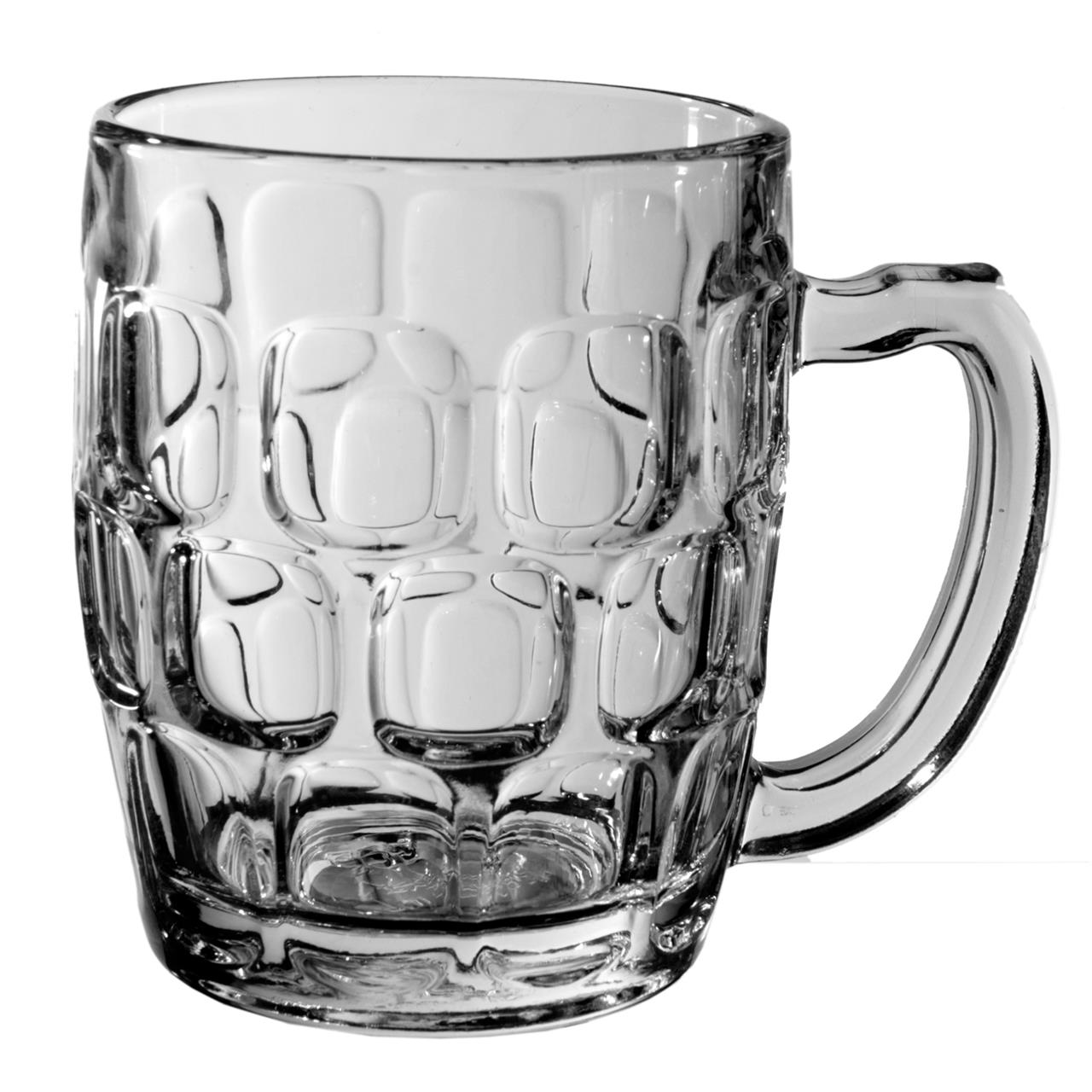 Beer Mug 560ml JUG Glass Glasses W Handle Dimple Print Party Bar Drink