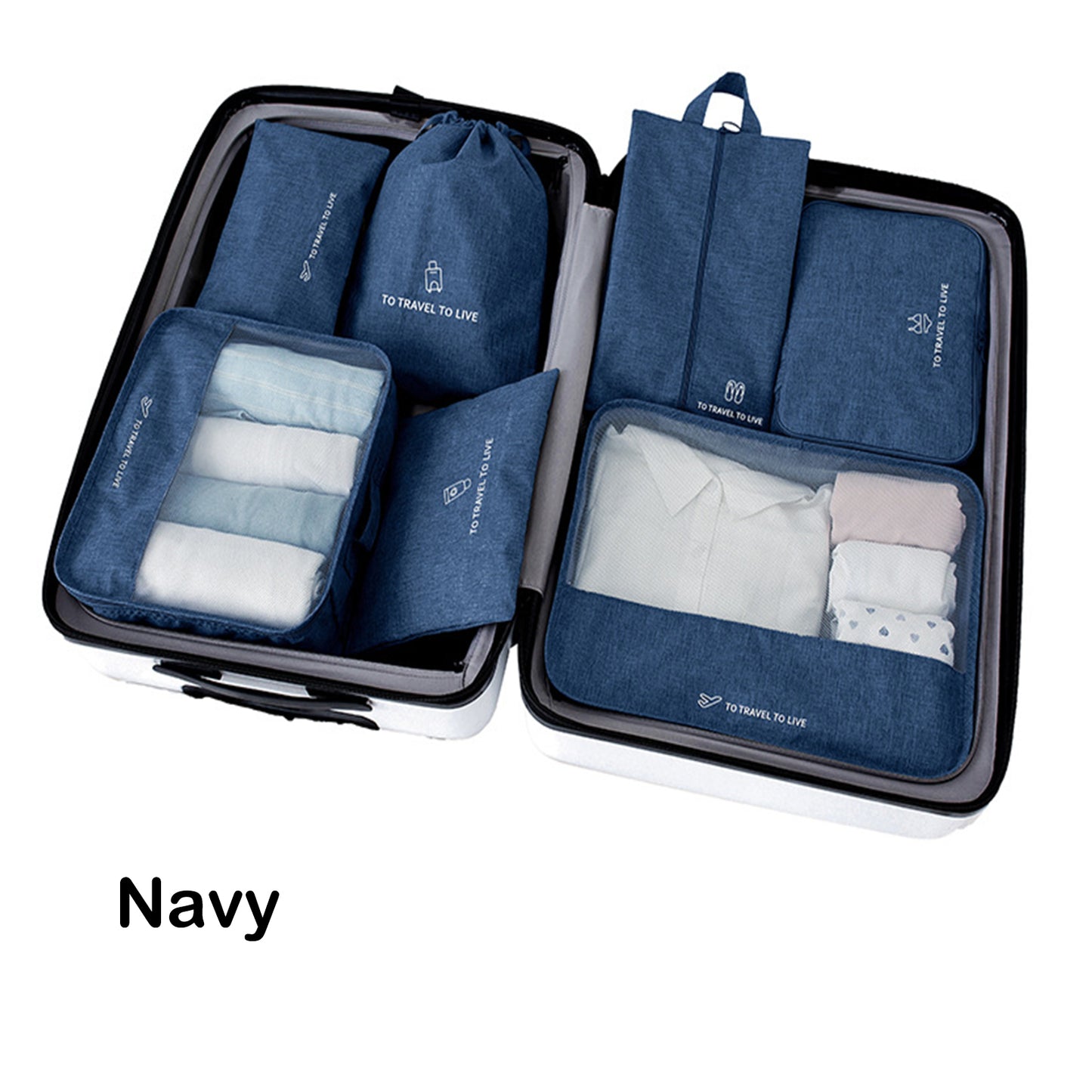 7Pcs Packing Cubes Travel Pouches Luggage Organiser Clothes Suitcase Storage Bag