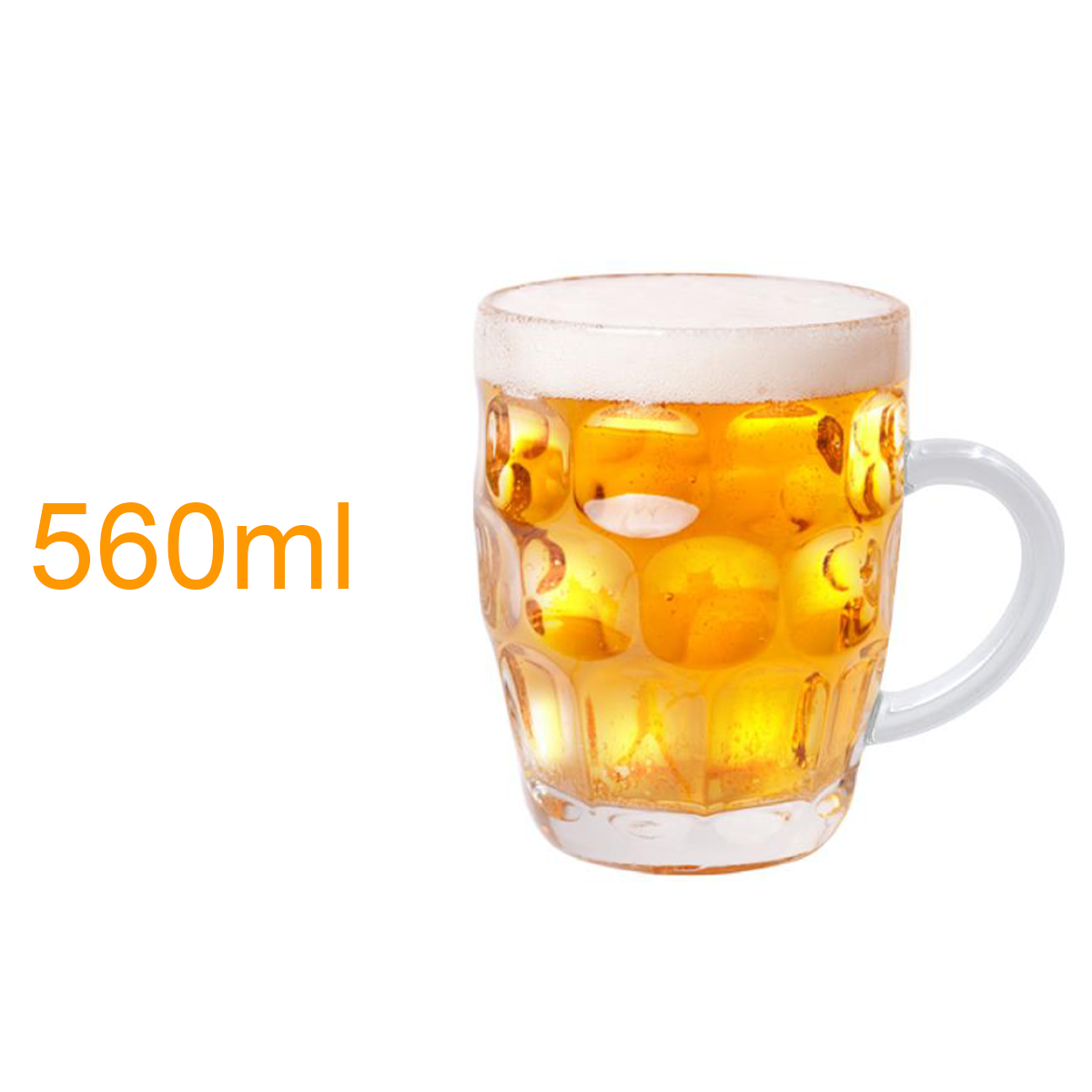 Beer Mug 560ml JUG Glass Glasses W Handle Dimple Print Party Bar Drink