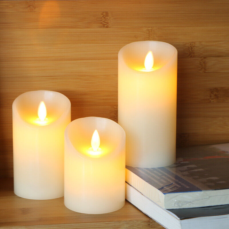 Flameless LED Pillar Candles Battery Operated Real Wax Flickering Wedding Party