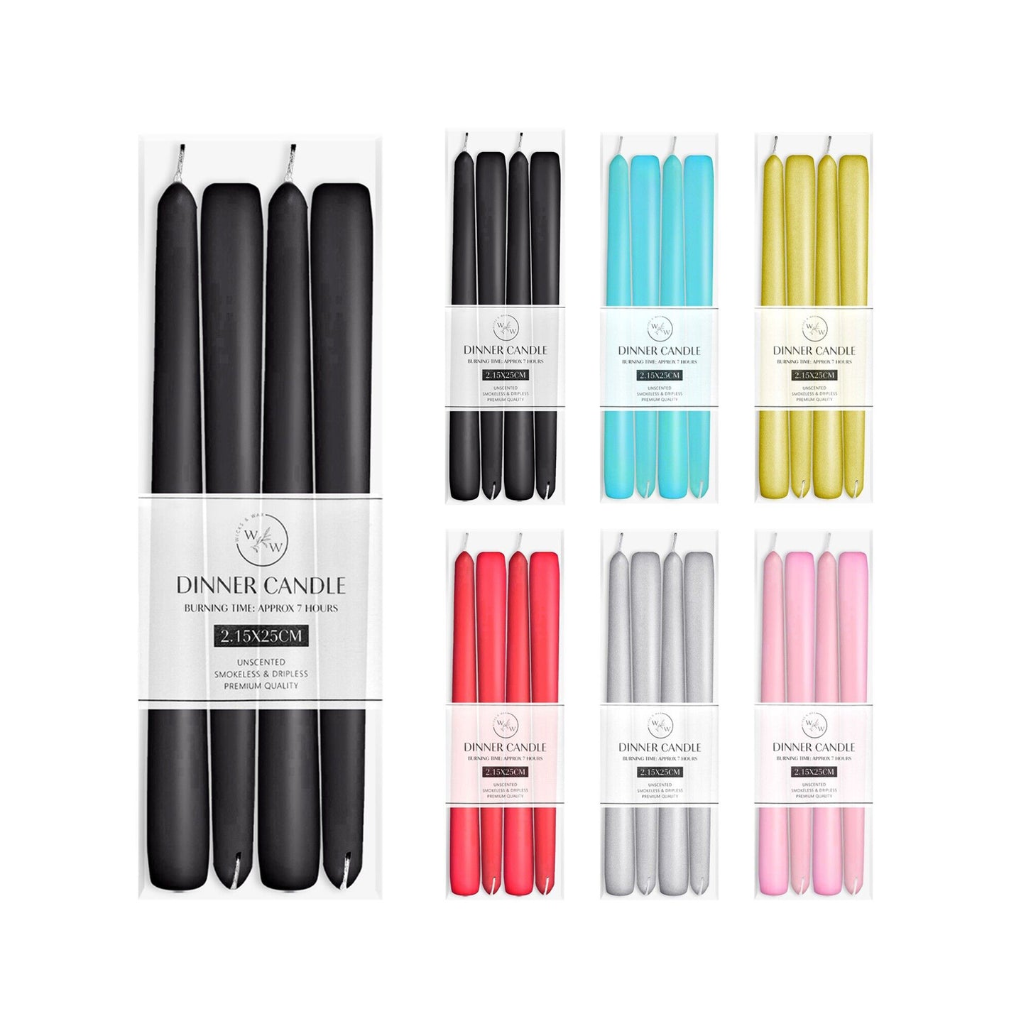 Unscented Tapered Dinner Wedding Color Candles