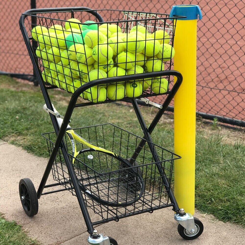 Shopping Trolley Double Basket Swivel Wheel Collapsible Shop Cart 2 Tier Tennis